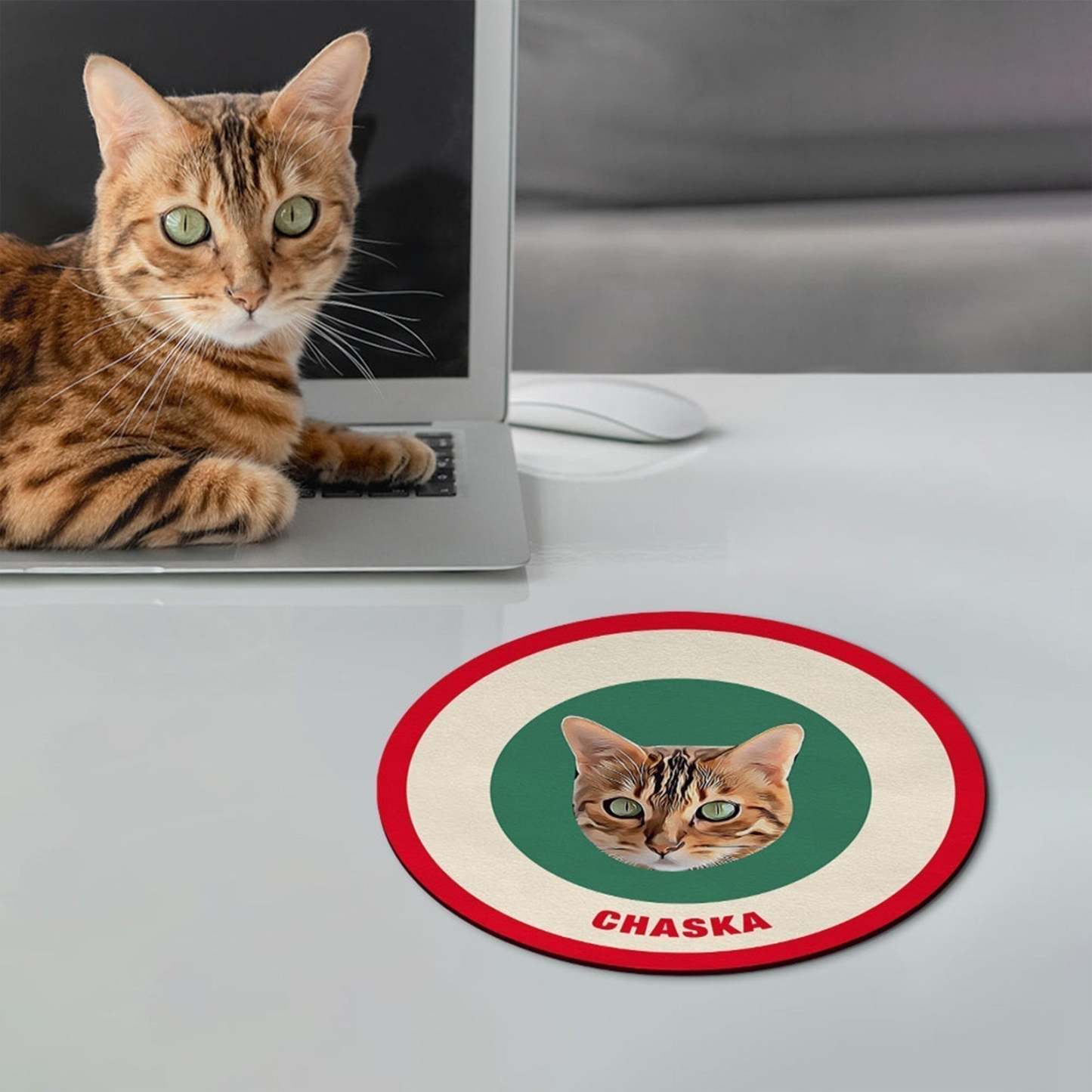 Custom Round Mouse Pad Personalized Pet Face with Name Gift for Pet Lover - Black & Pink - MyFaceBoxer