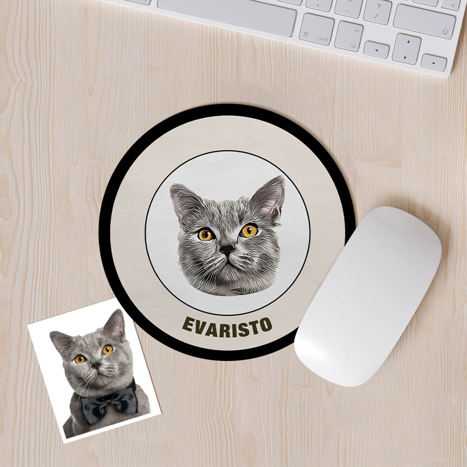 Custom Round Mouse Pad Personalized Pet Face with Name Gift for Pet Lover - Black & White - MyFaceBoxer