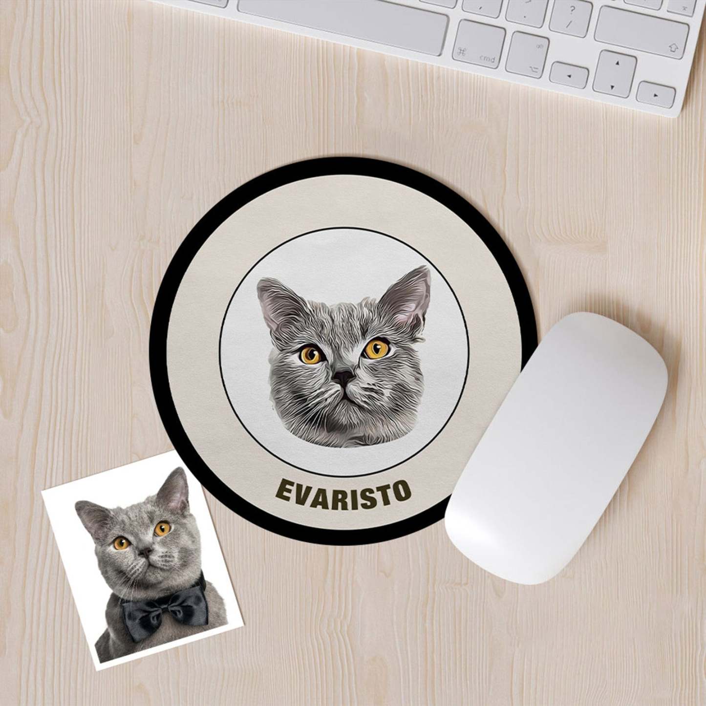Custom Round Mouse Pad Personalized Pet Face with Name Gift for Pet Lover - Black & Pink - MyFaceBoxer