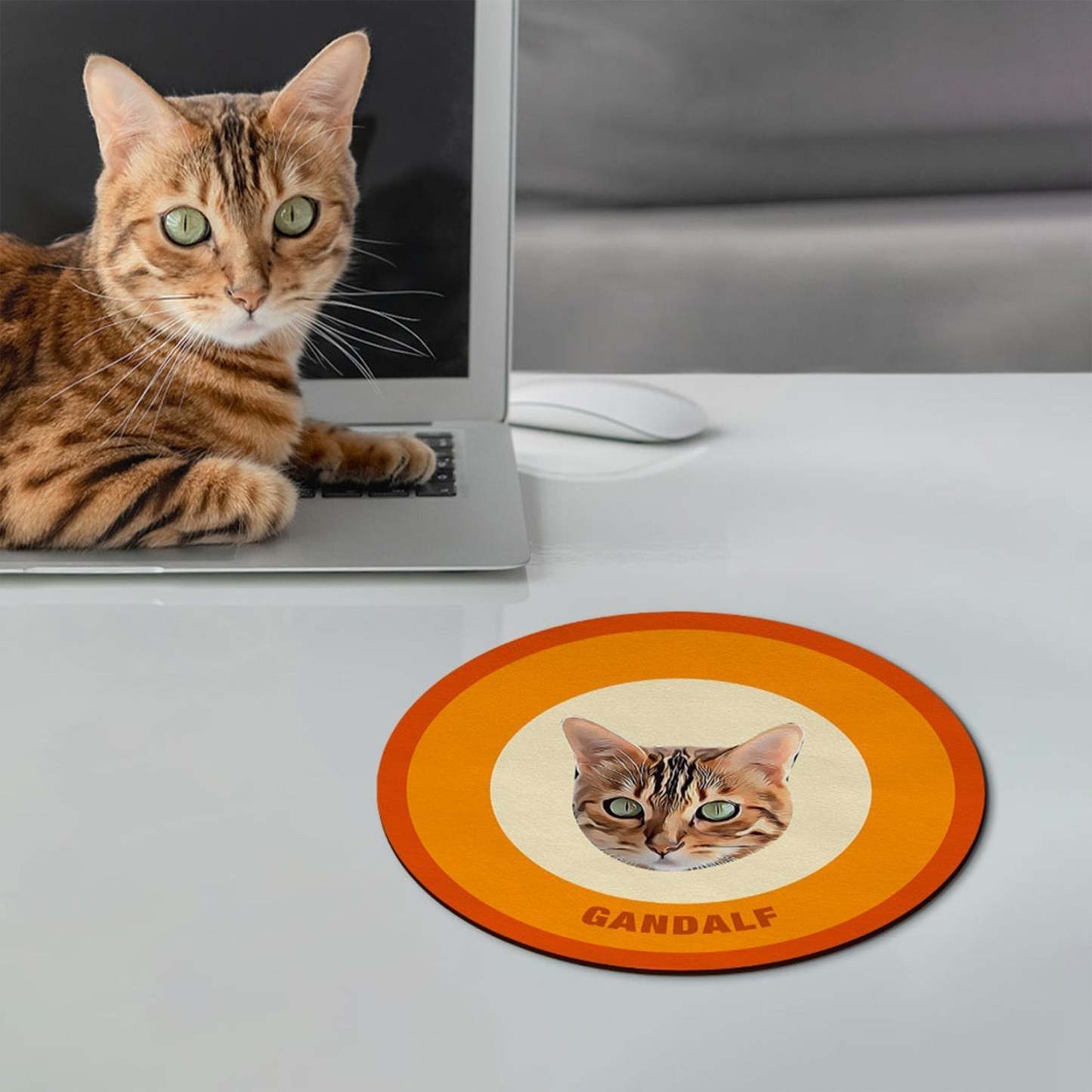Custom Round Mouse Pad Personalized Pet Face with Name Gift for Pet Lover - Orange - MyFaceBoxer