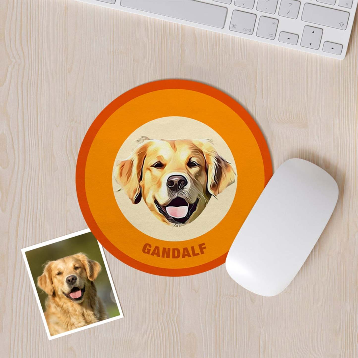 Custom Round Mouse Pad Personalized Pet Face with Name Gift for Pet Lover - Black & Pink - MyFaceBoxer