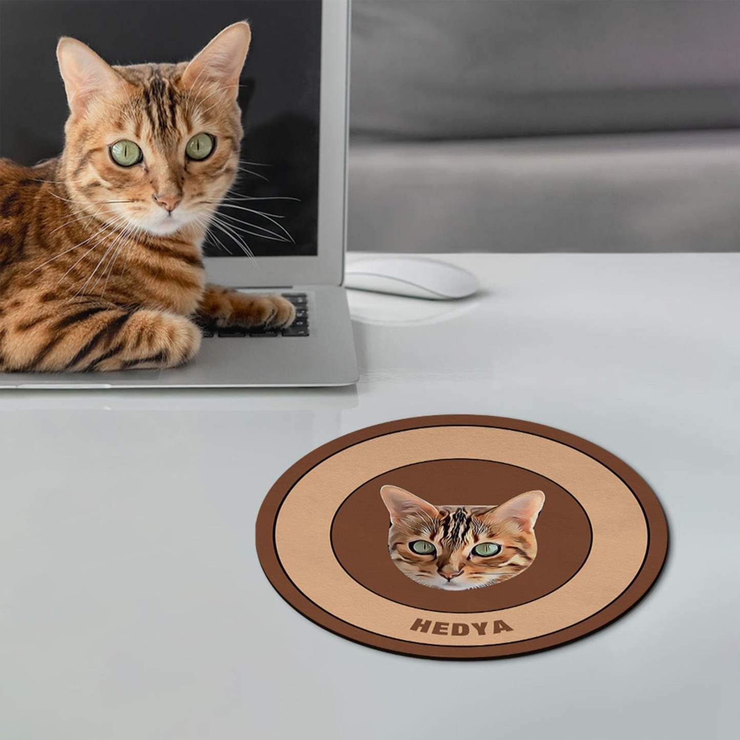 Custom Round Mouse Pad Personalized Pet Face with Name Gift for Pet Lover - Orange - MyFaceBoxer
