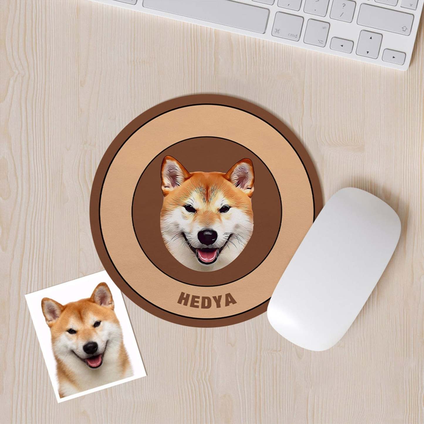 Custom Round Mouse Pad Personalized Pet Face with Name Gift for Pet Lover - Black & White - MyFaceBoxer