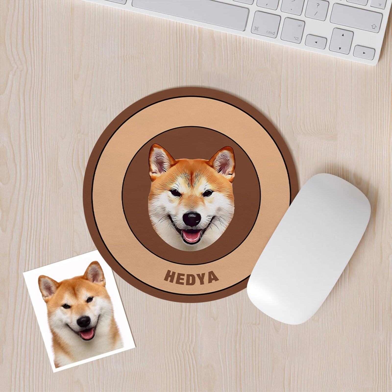 Custom Round Mouse Pad Personalized Pet Face with Name Gift for Pet Lover - Brown - MyFaceBoxer