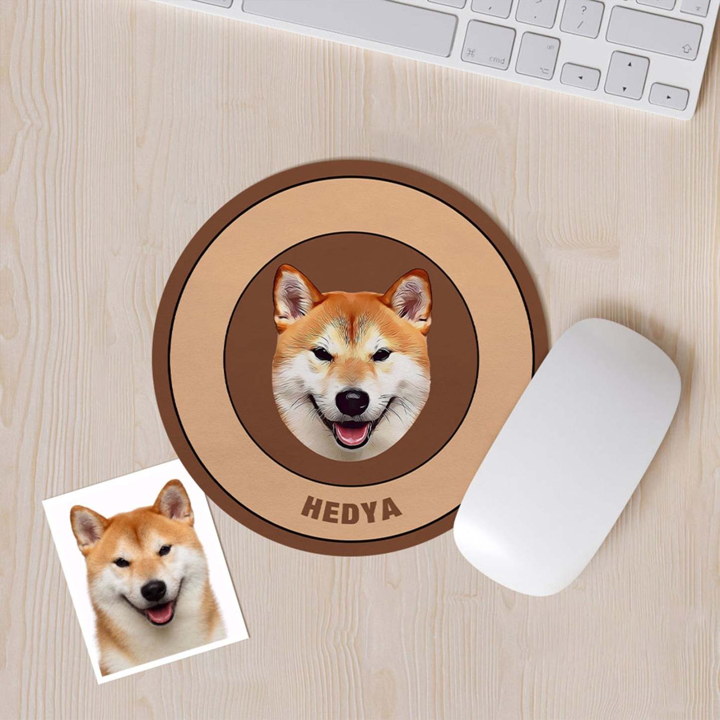 Custom Round Mouse Pad Personalized Pet Face with Name Gift for Pet Lover - Red & Green - MyFaceBoxer