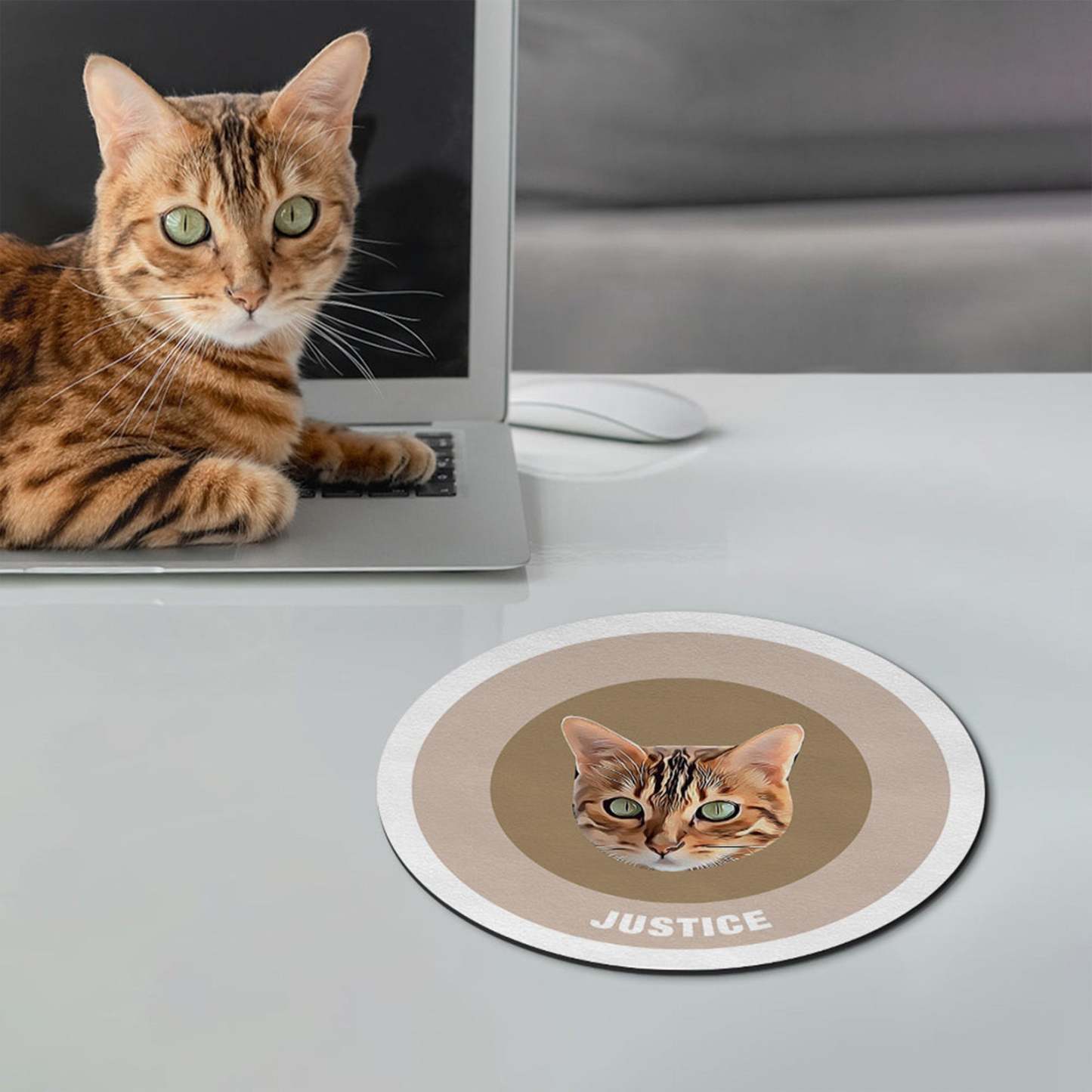 Custom Round Mouse Pad Personalized Pet Face with Name Gift for Pet Lover - Black & Pink - MyFaceBoxer