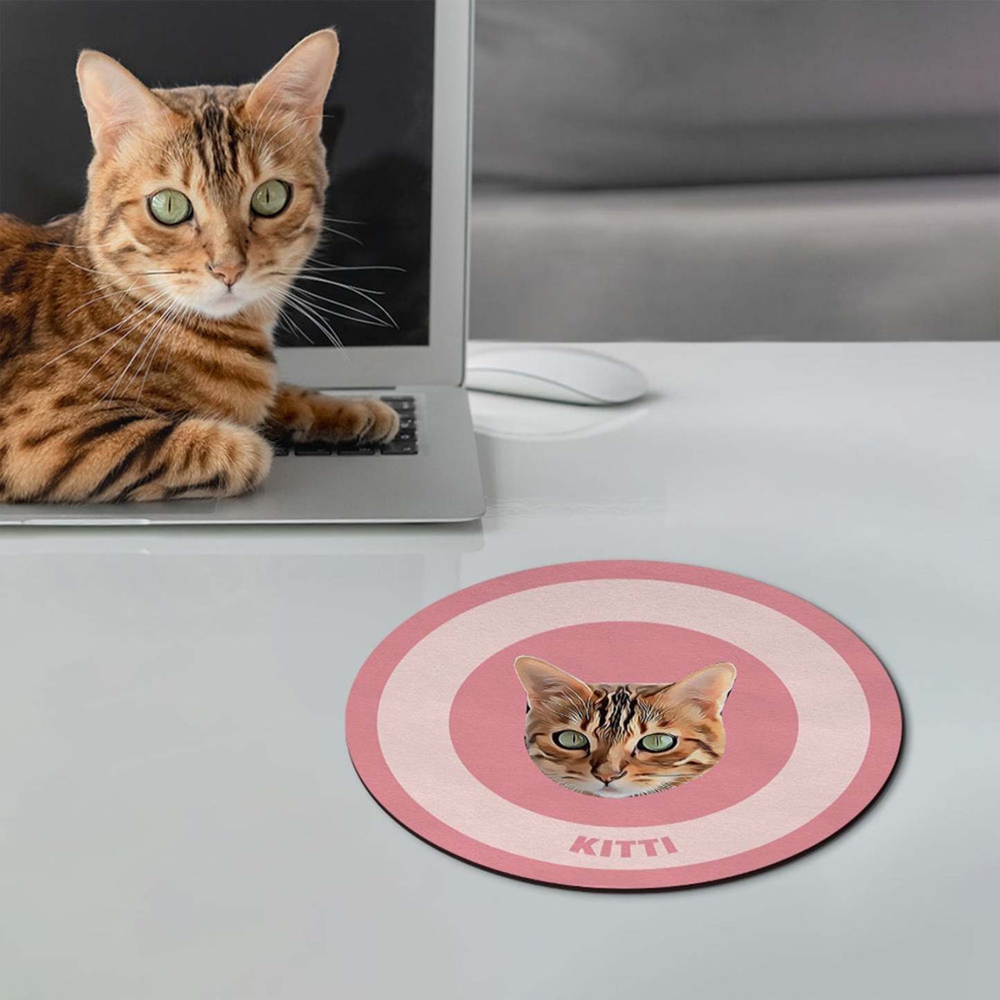 Custom Round Mouse Pad Personalized Pet Face with Name Gift for Pet Lover - Black & Pink - MyFaceBoxer