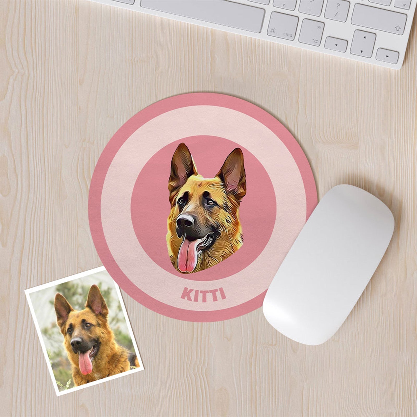 Custom Round Mouse Pad Personalized Pet Face with Name Gift for Pet Lover - Pink - MyFaceBoxer