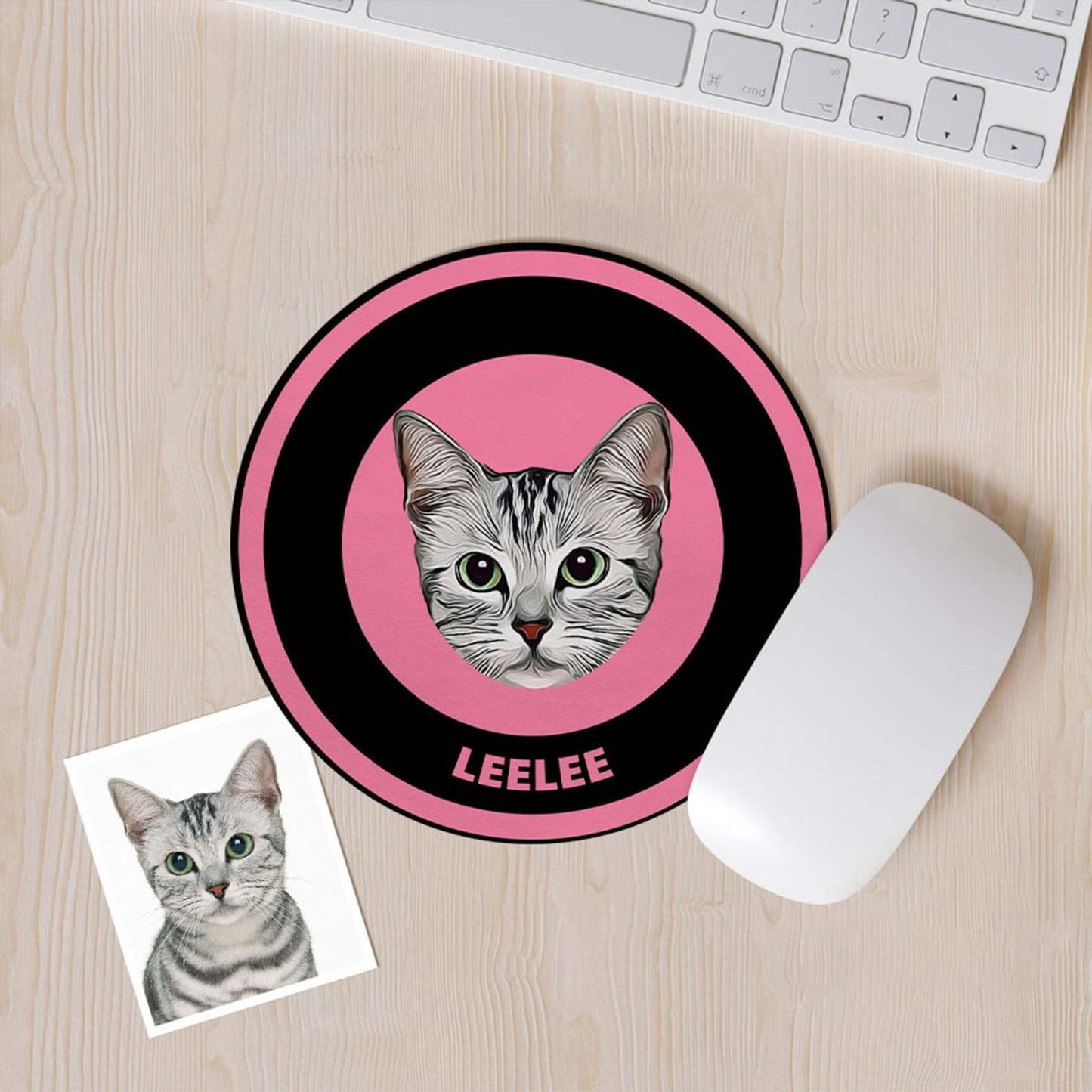 Custom Round Mouse Pad Personalized Pet Face with Name Gift for Pet Lover - Red & Green - MyFaceBoxer