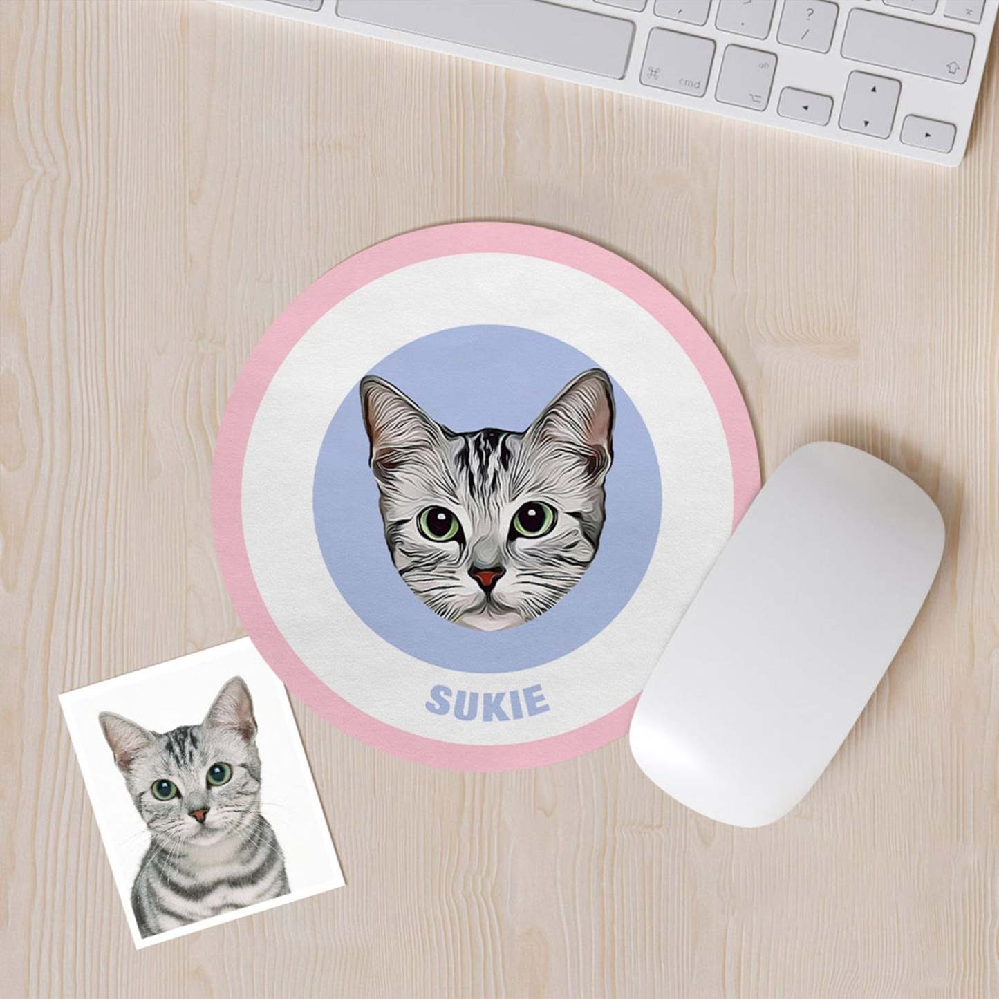 Custom Round Mouse Pad Personalized Pet Face with Name Gift for Pet Lover - Black & Pink - MyFaceBoxer