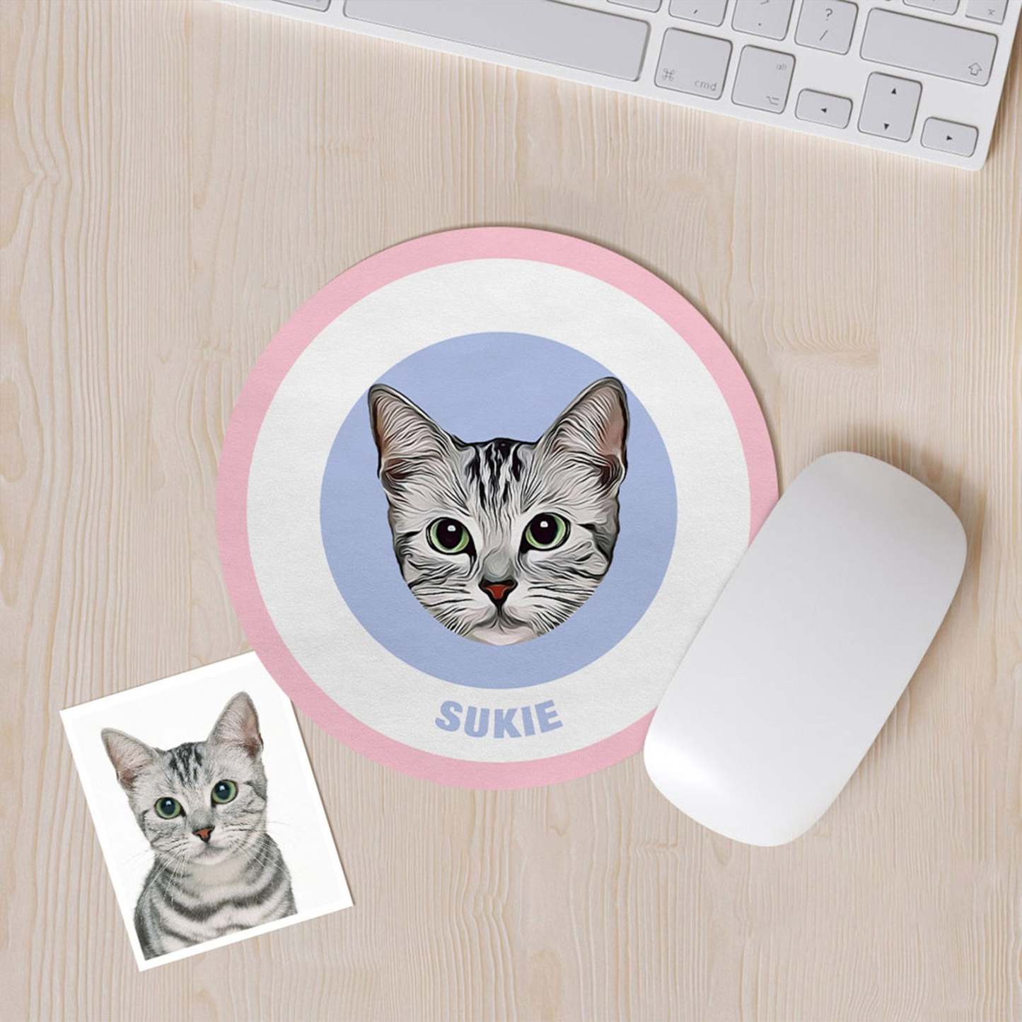 Custom Round Mouse Pad Personalized Pet Face with Name Gift for Pet Lover - Red & Green - MyFaceBoxer