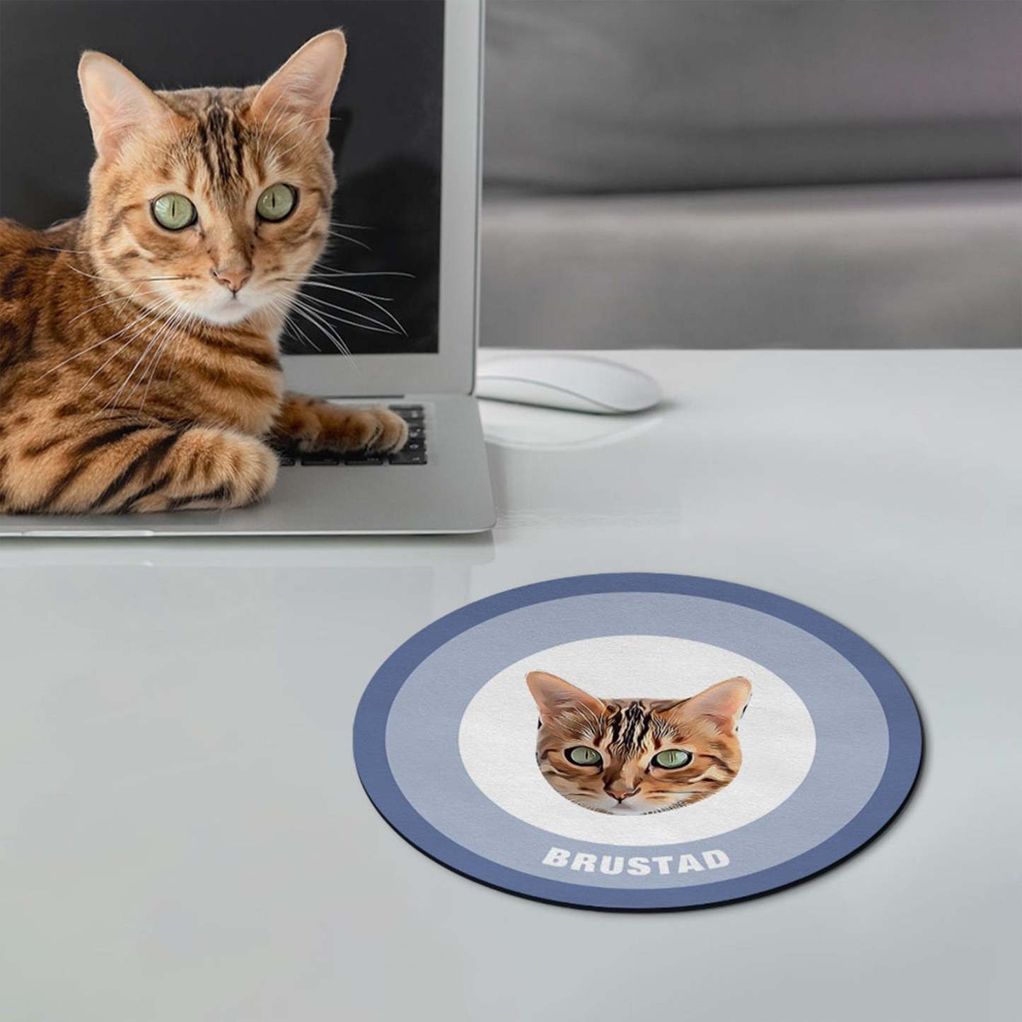 Custom Round Mouse Pad Personalized Pet Face with Name Gift for Pet Lover - Black & Pink - MyFaceBoxer