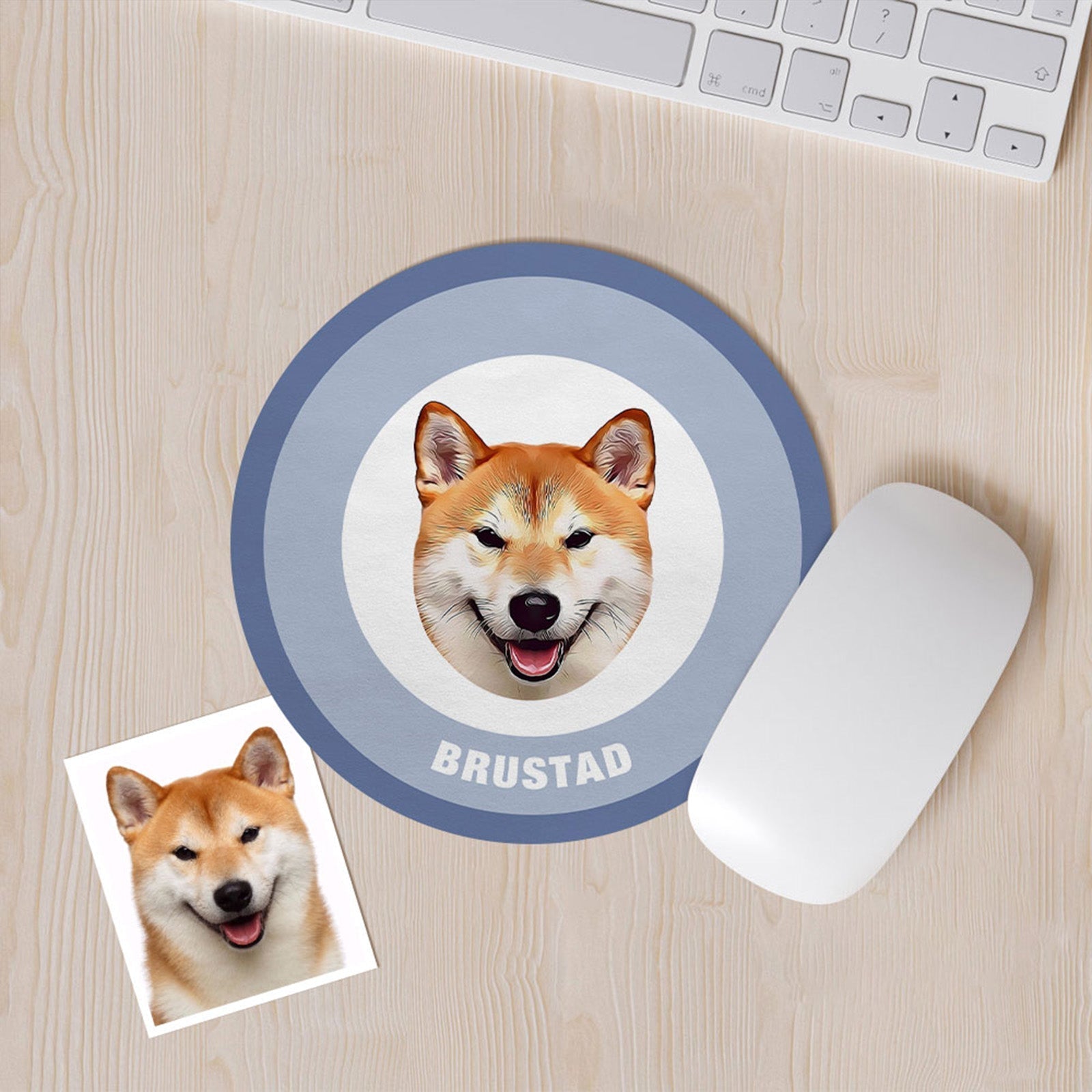 Custom Round Mouse Pad Personalized Pet Face with Name Gift for Pet Lover - Blue - MyFaceBoxer