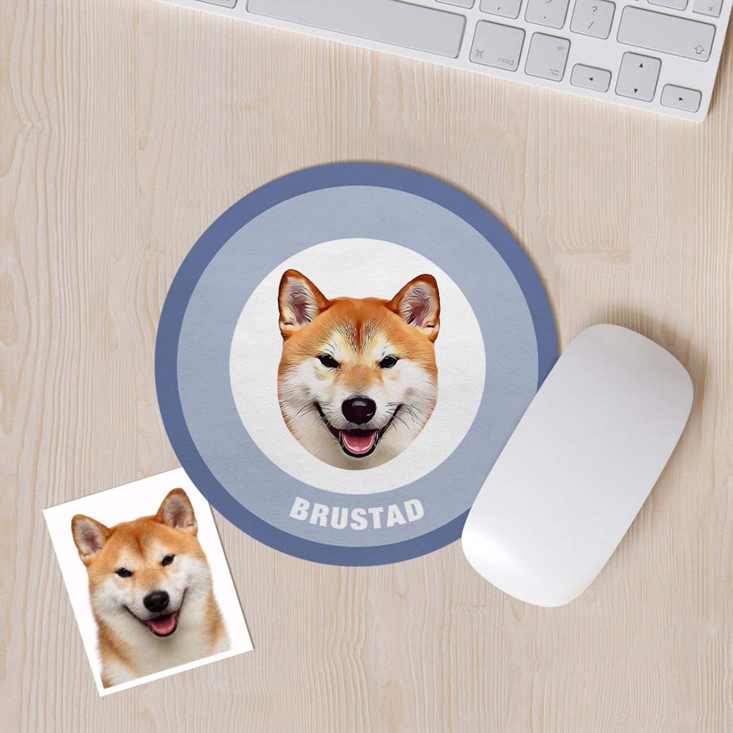 Custom Round Mouse Pad Personalized Pet Face with Name Gift for Pet Lover - Red & Green - MyFaceBoxer