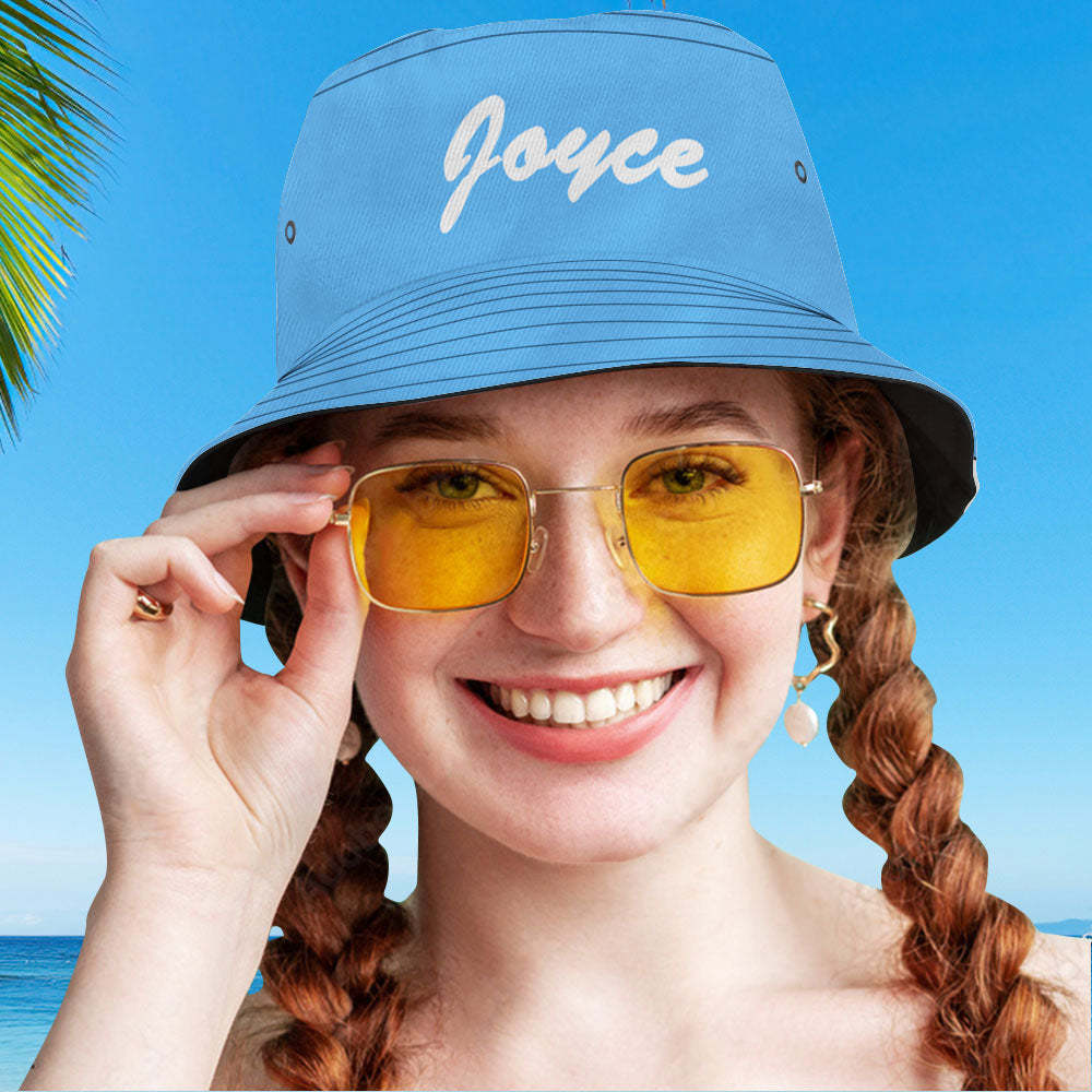 Custom Bucket Hat Unisex Bucket Hat with Text Personalize Wide Brim Outdoor Summer Cap Hiking Beach Sports Hats Gift for Lover Blue - MyFaceBoxer