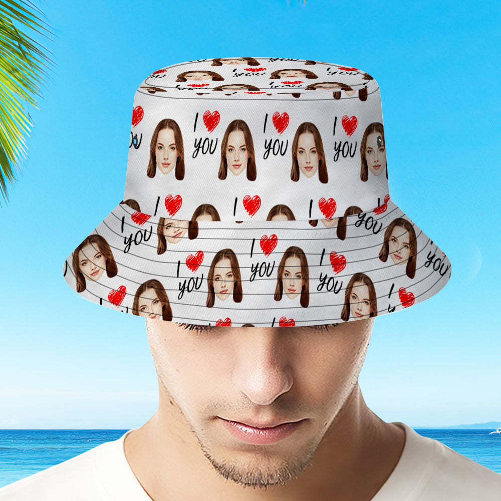 Custom Your Photo Face And Pet Summer Bucket Hat Fisherman Hat - I love You - MyFaceBoxer