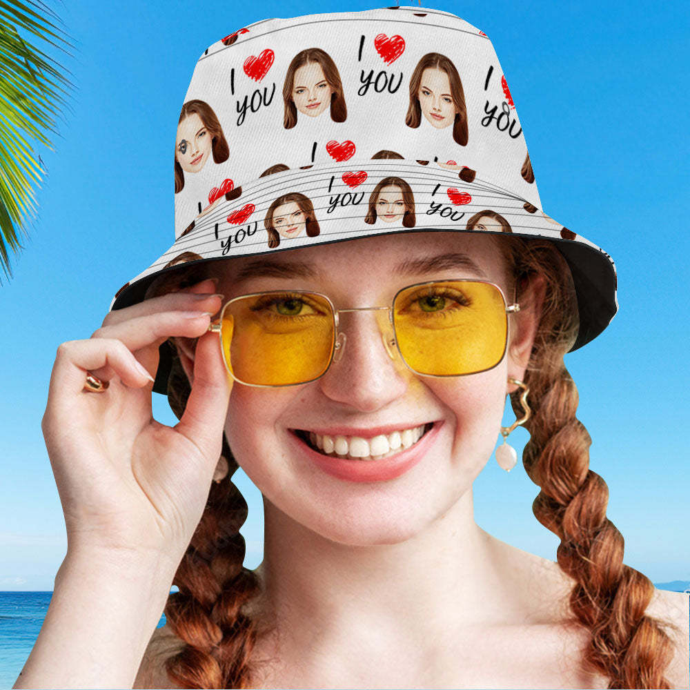 Custom Your Photo Face And Pet Summer Bucket Hat Fisherman Hat - I love You - MyFaceBoxer