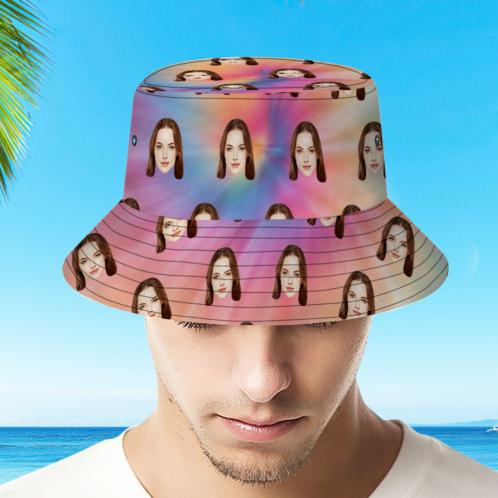 Custom Your Photo Face And Pet Summer Bucket Hat Fisherman Hat - Tie-dye - MyFaceBoxer