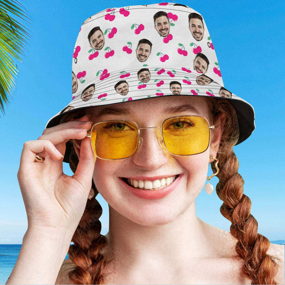 Custom Bucket Hat Unisex Face Bucket Hat Personalize Wide Brim Outdoor Summer Cap Hiking Beach Sports Hats Gift for Lover - Cherry - MyFaceBoxer