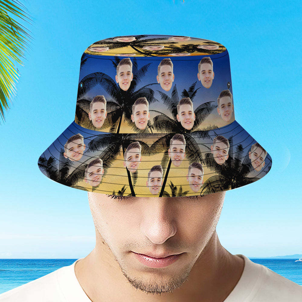 Custom Leaves Hawaiian Fisherman Hat Bucket Hat Beach Sports Hat - MyFaceBoxer