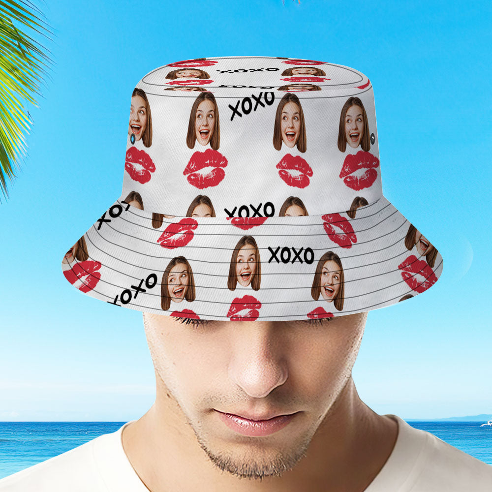 Personalized Red Lip Hawaiian Fisherman Hat Bucket Hat Valentine's Day Gift - MyFaceBoxer