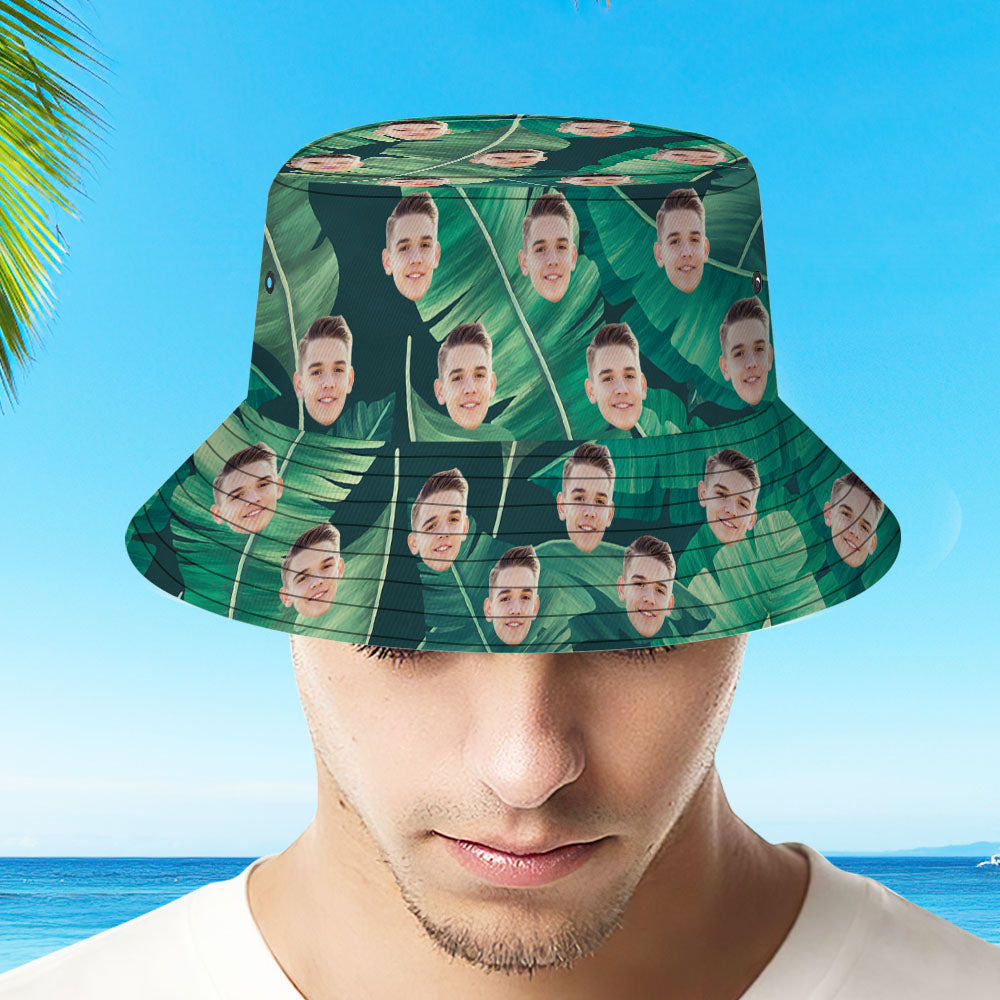 Personalized Leaves Hawaiian Fisherman Hat Bucket Hat Beach Sports Hat - MyFaceBoxer