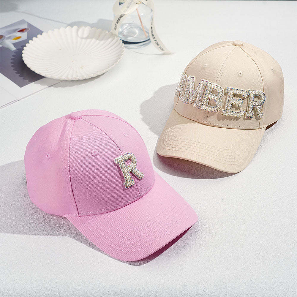 Custom Pearl Letter Baseball Cap Personalized Name Fashion Sun Cap Summer Gift for Her - MyFaceBoxer