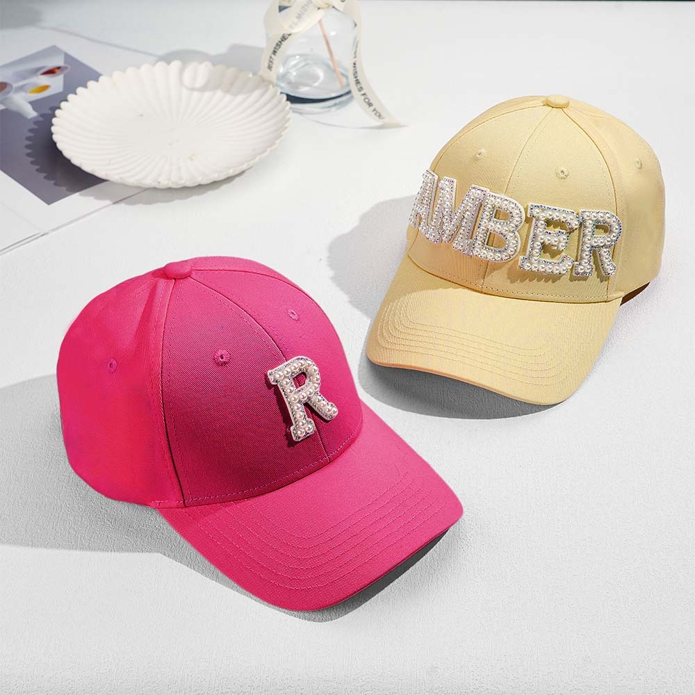 Custom Pearl Letter Baseball Cap Personalized Name Fashion Sun Cap Summer Gift for Her - MyFaceBoxer