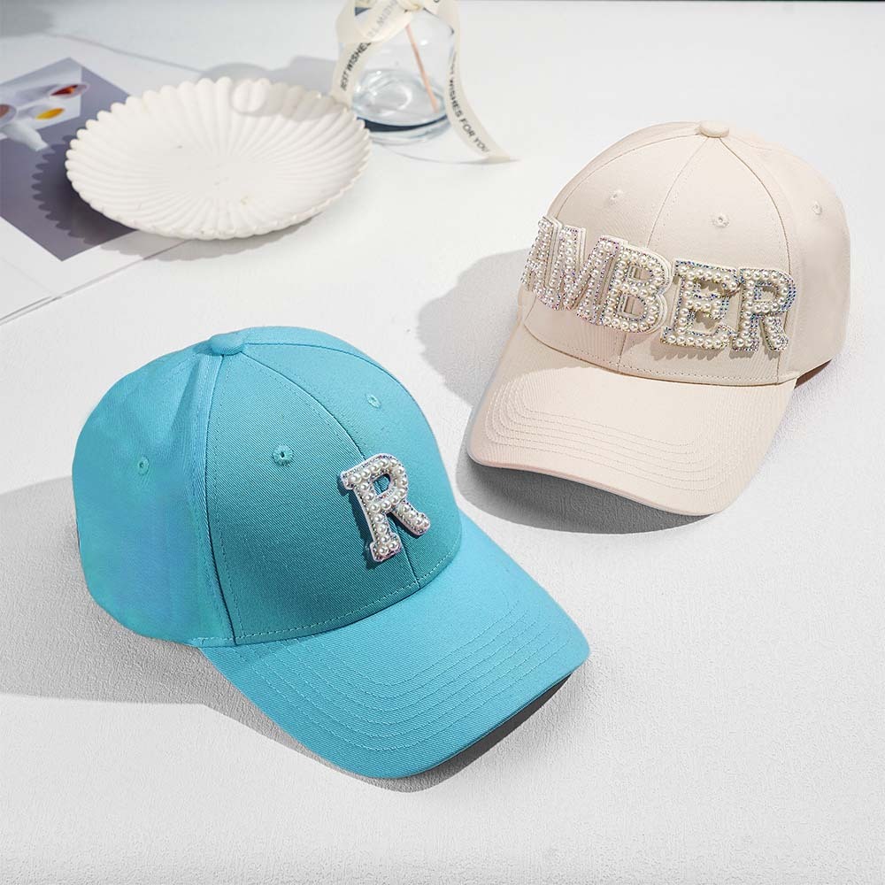 Custom Pearl Letter Baseball Cap Personalized Name Fashion Sun Cap Summer Gift for Her - MyFaceBoxer