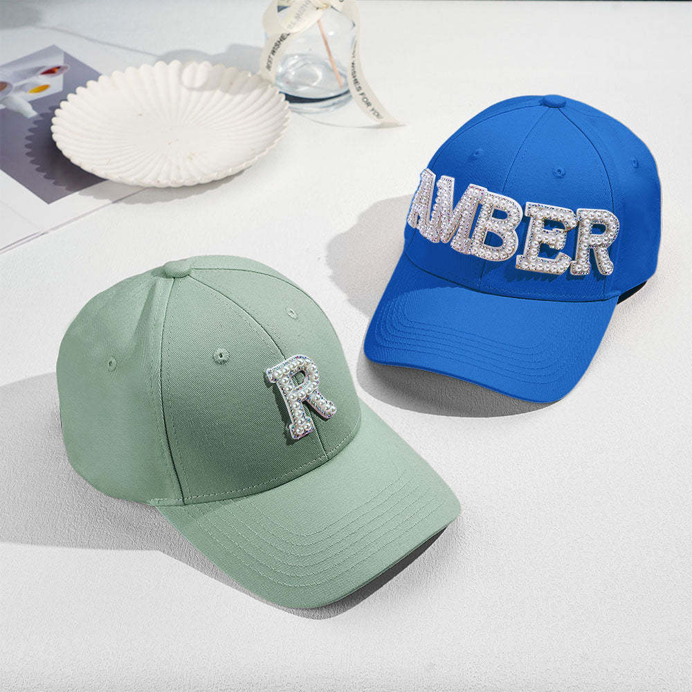 Custom Pearl Letter Baseball Cap Personalized Name Fashion Sun Cap Summer Gift for Her - MyFaceBoxer