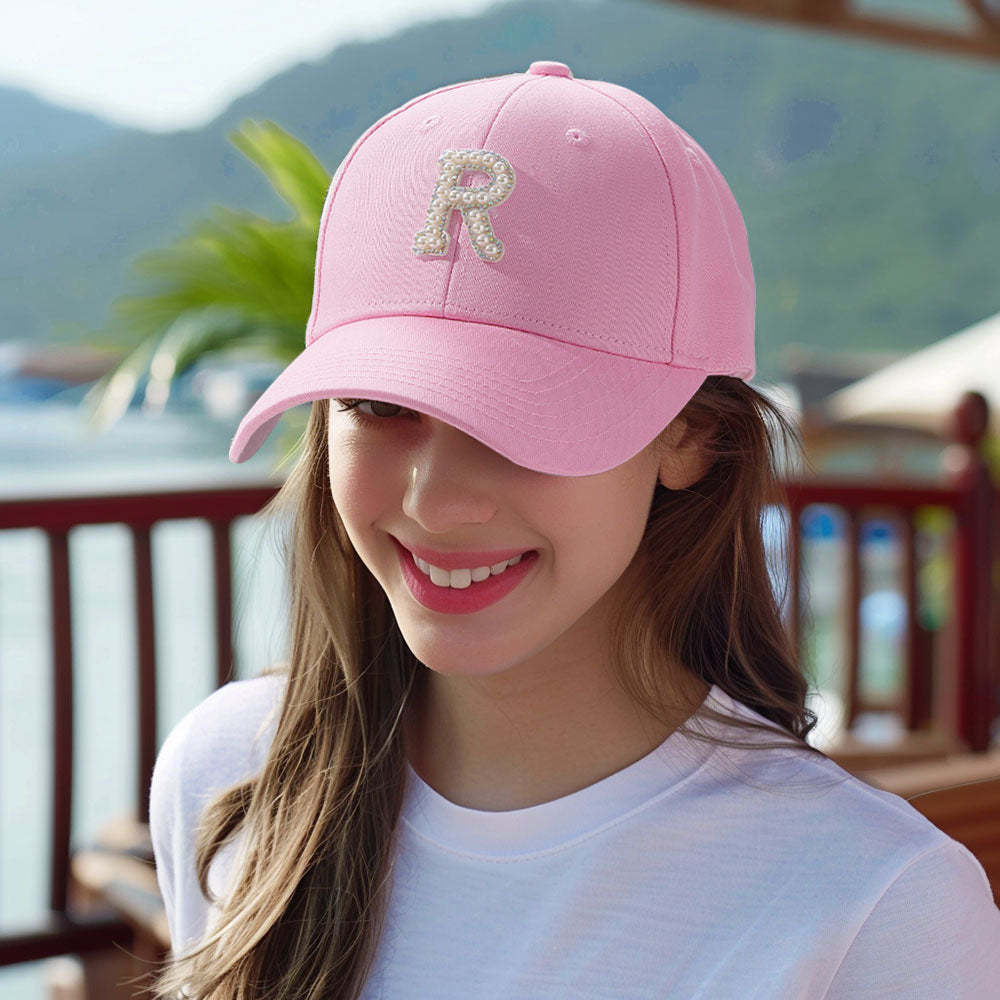 Custom Pearl Letter Baseball Cap Personalized Name Fashion Sun Cap Summer Gift for Her - MyFaceBoxer