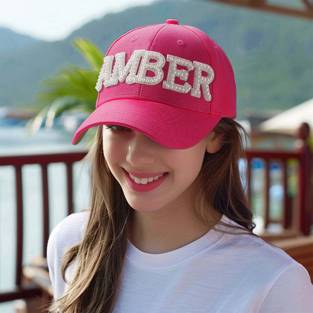 Custom Pearl Letter Baseball Cap Personalized Name Fashion Sun Cap Summer Gift for Her - MyFaceBoxer