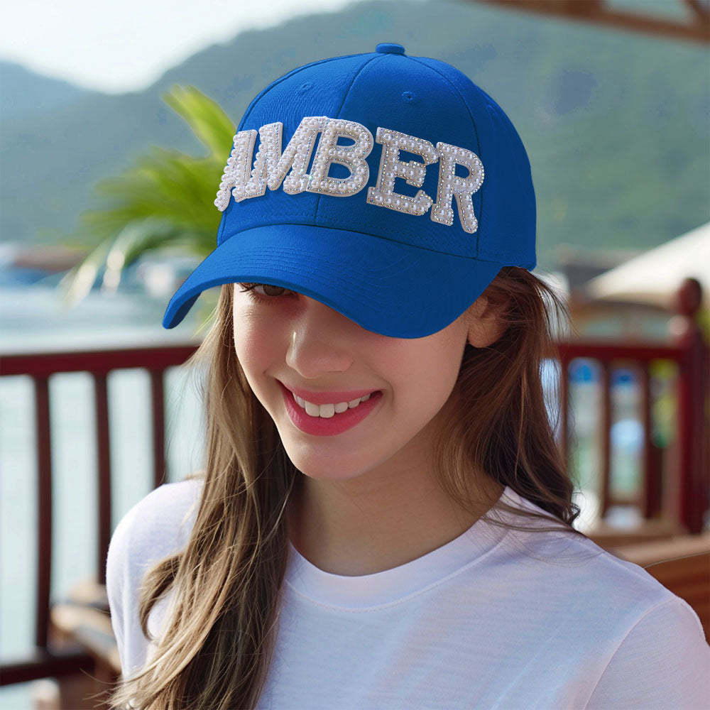 Custom Pearl Letter Baseball Cap Personalized Name Fashion Sun Cap Summer Gift for Her - MyFaceBoxer