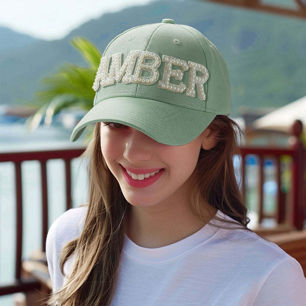 Custom Pearl Letter Baseball Cap Personalized Name Fashion Sun Cap Summer Gift for Her - MyFaceBoxer