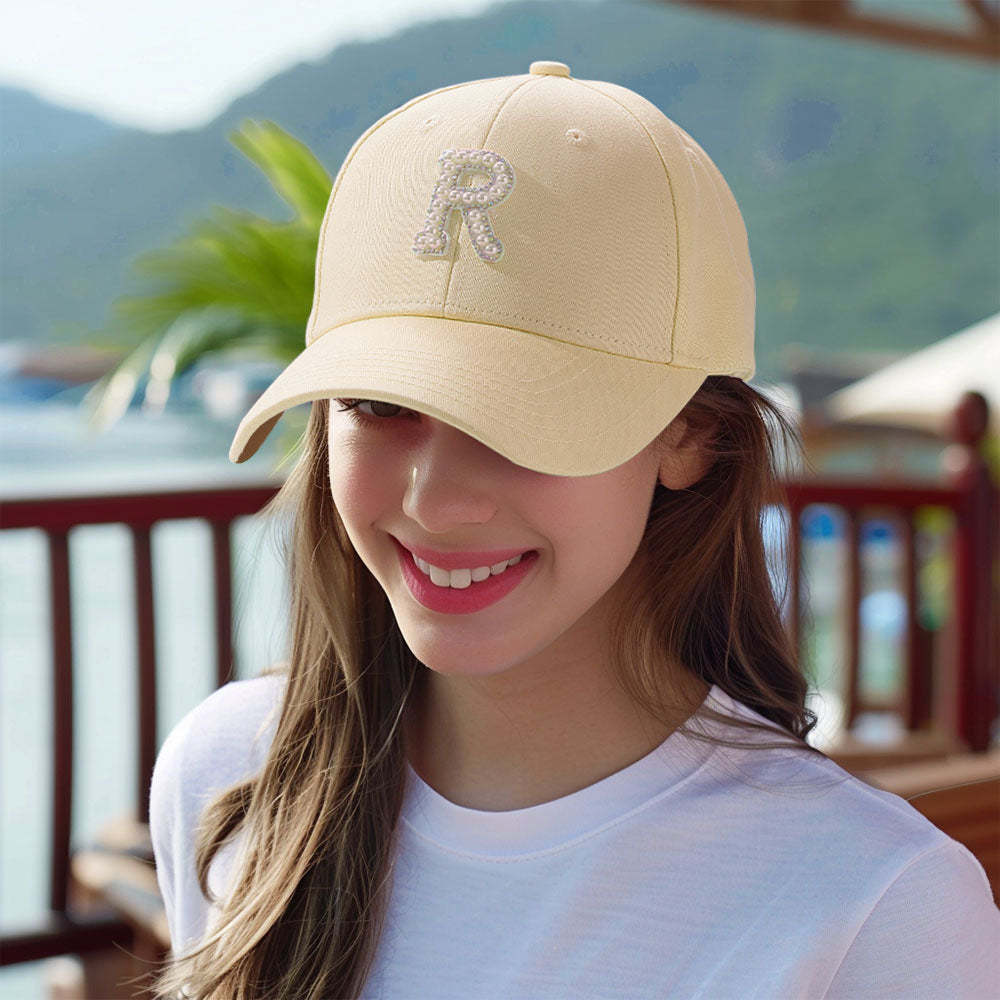 Custom Pearl Letter Baseball Cap Personalized Name Fashion Sun Cap Summer Gift for Her - MyFaceBoxer