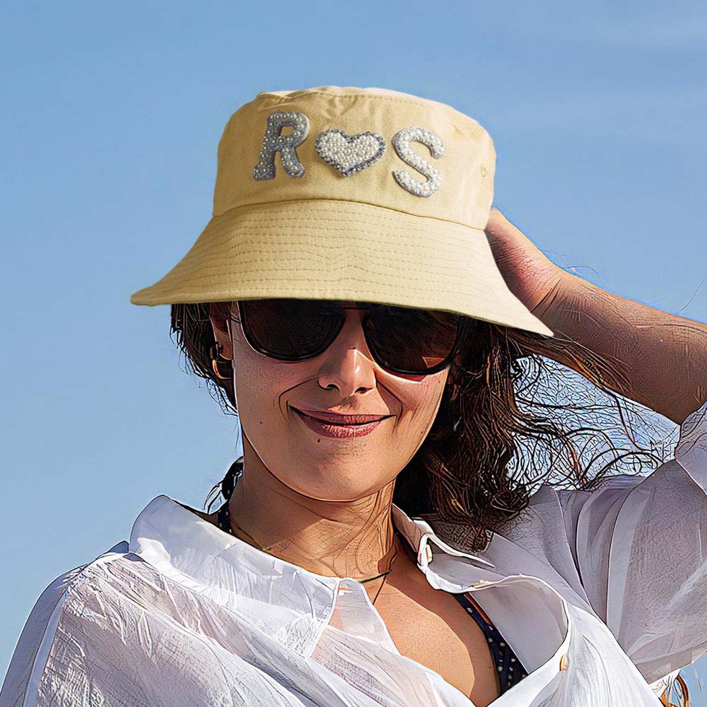 Custom Pearl Bucket Hat Personalized Letter Fashion Bucket Hat Summer Gift for Her - MyFaceBoxer