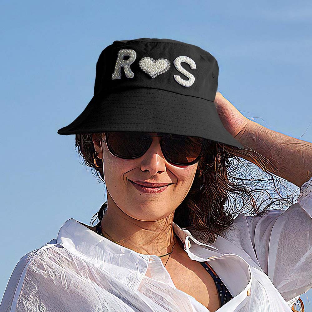 Custom Pearl Bucket Hat Personalized Letter Fashion Bucket Hat Summer Gift for Her - MyFaceBoxer
