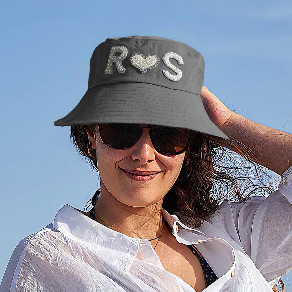 Custom Pearl Bucket Hat Personalized Letter Fashion Bucket Hat Summer Gift for Her - MyFaceBoxer