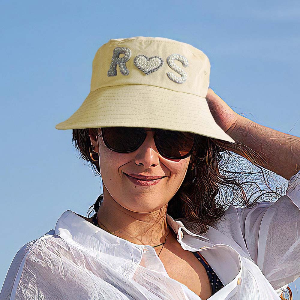 Custom Pearl Bucket Hat Personalized Letter Fashion Bucket Hat Summer Gift for Her - MyFaceBoxer