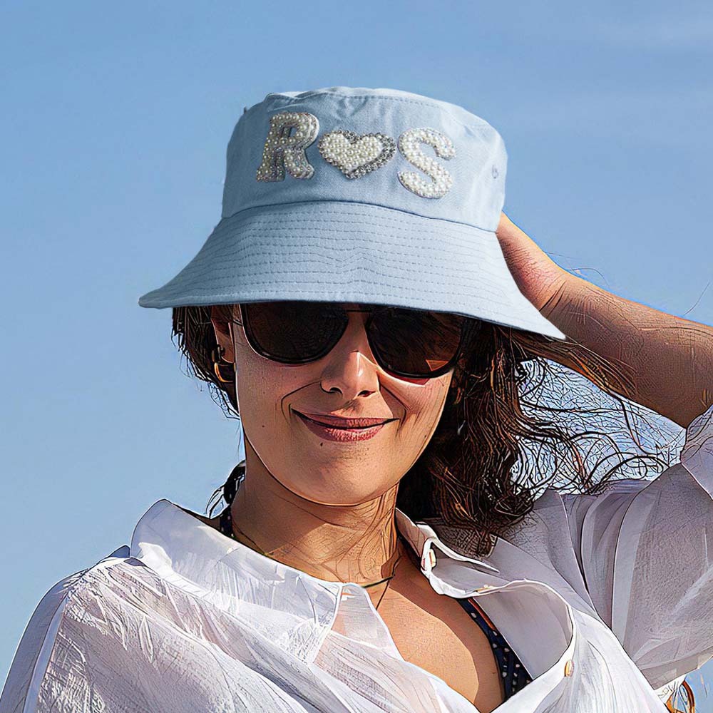 Custom Pearl Bucket Hat Personalized Letter Fashion Bucket Hat Summer Gift for Her - MyFaceBoxer