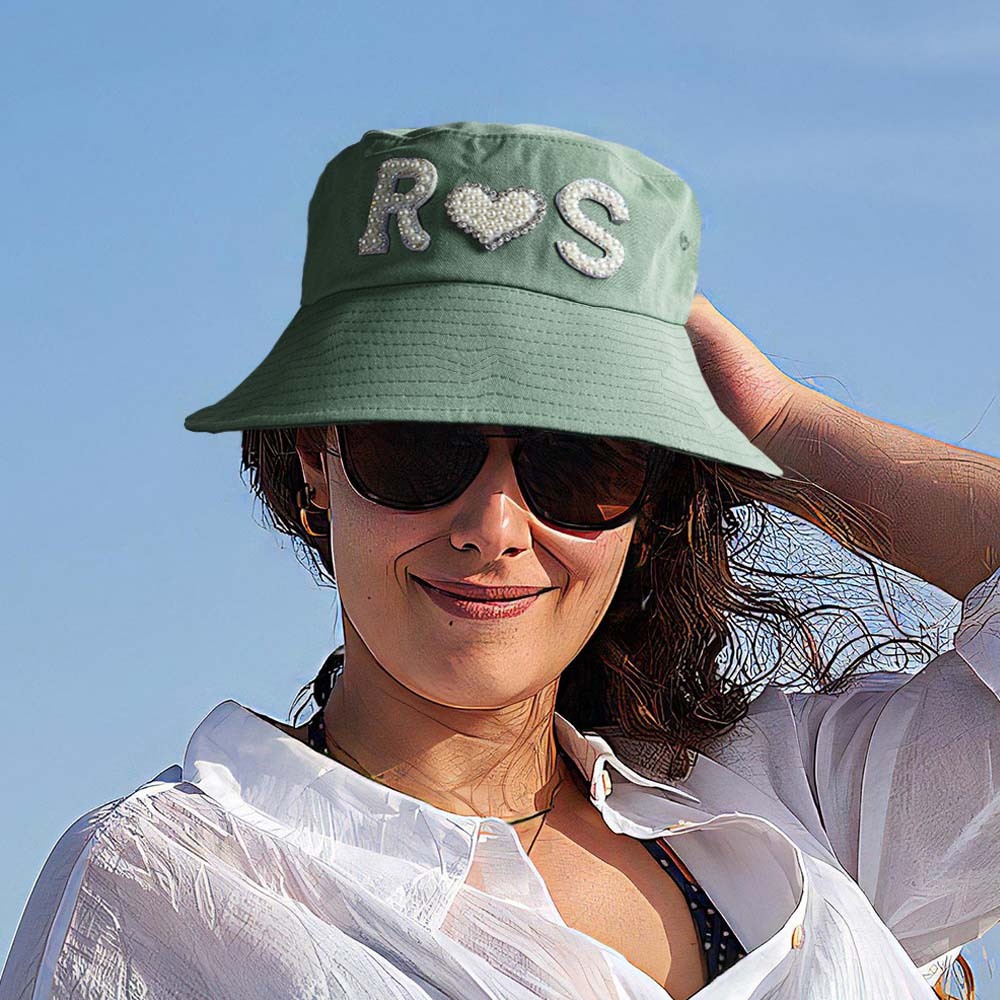 Custom Pearl Bucket Hat Personalized Letter Fashion Bucket Hat Summer Gift for Her - MyFaceBoxer