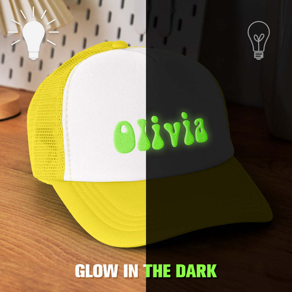 Custom Puff Print Trucker Hat Personalized Glow-in-the-dark Foam Trucker Caps for Adult - MyFaceBoxer