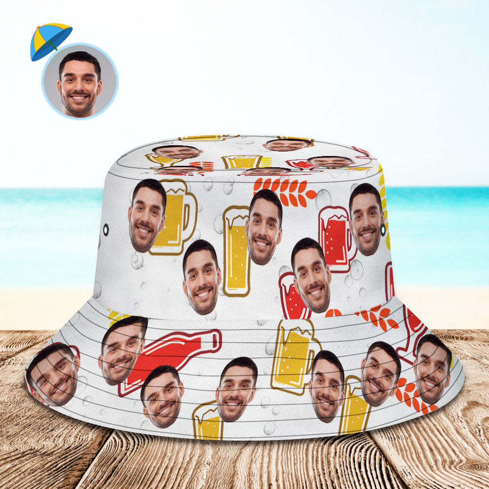 Custom Bucket Hat Personalize Face Beer Bucket Hat Summer Wide Brim Fi