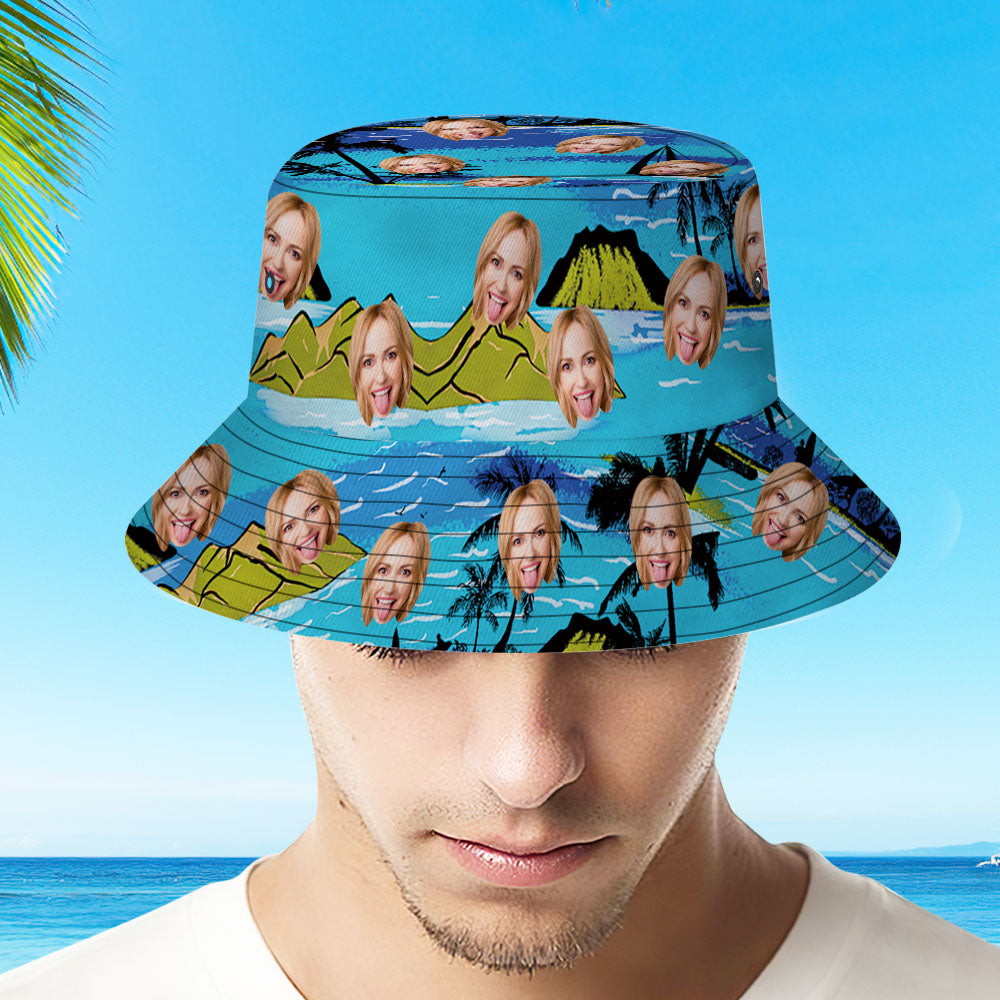Custom Bucket Hat Personalized Face All Over Print Tropical Flower Print Hawaiian Fisherman Hat - Vice City - MyFaceBoxer