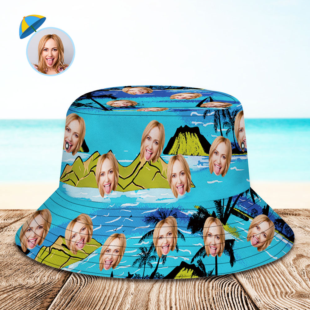 Custom Bucket Hat Personalized Face All Over Print Tropical Flower Print Hawaiian Fisherman Hat - Vice City - MyFaceBoxer