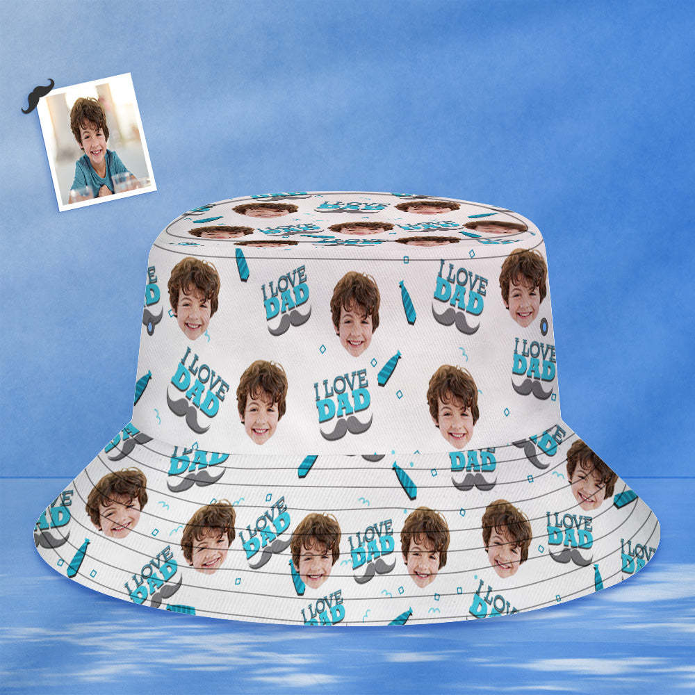 Custom Bucket Hat Unisex Face Bucket Hat Personalized Wide Brim Outdoor Summer Cap Hiking Beach Sports Hats I Love Dad - MyFaceBoxer