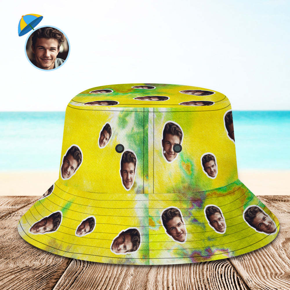 Custom Bucket Hat Unisex Face Bucket Hat Personalized Wide Brim Outdoor Summer Cap Hiking Beach Sports Hats Tie Dye Style - MyFaceBoxer