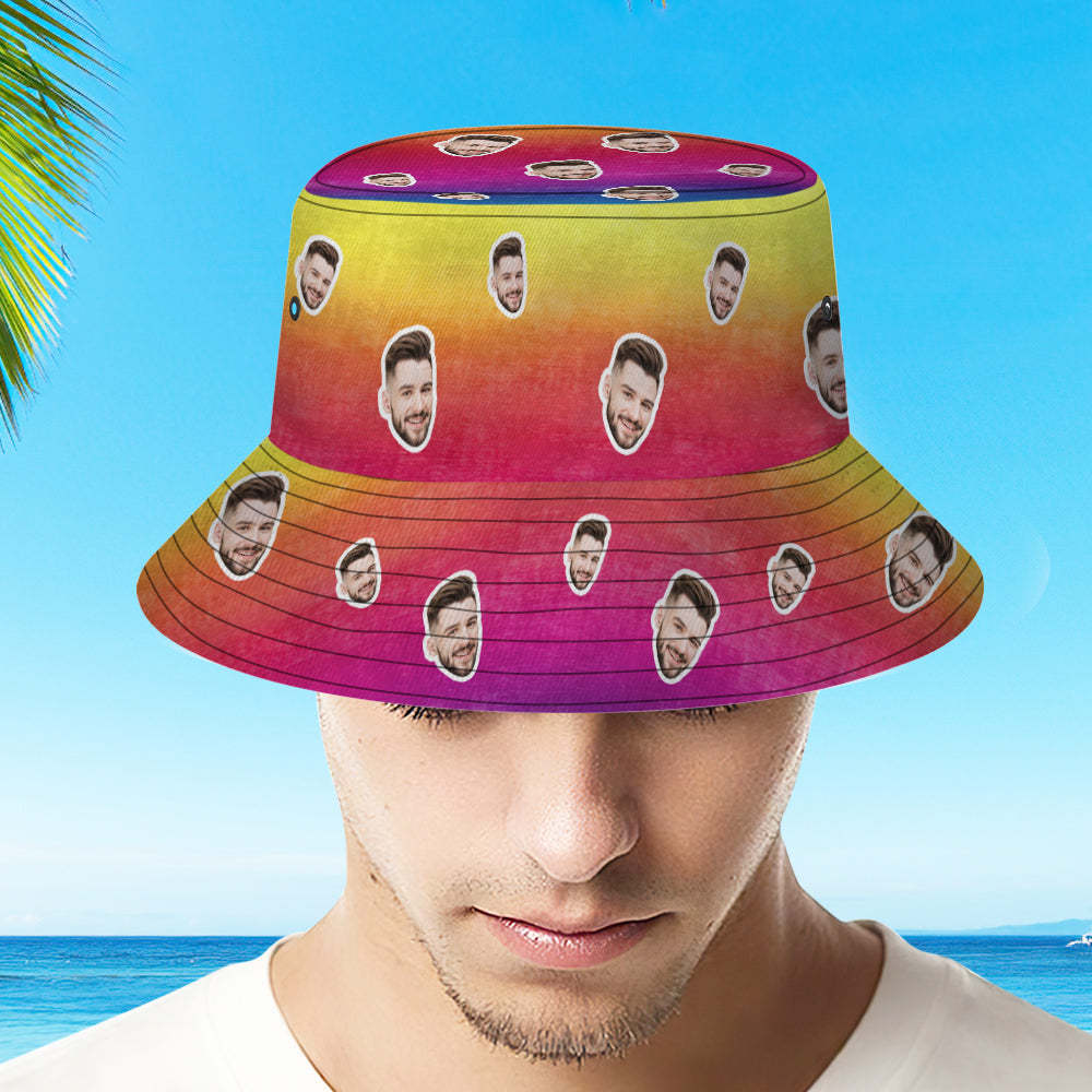 Custom Bucket Hat Unisex Face Bucket Hat Personalized Wide Brim Outdoor Summer Cap Hiking Beach Sports Hats Tie Dye Style Multicolor - MyFaceBoxer