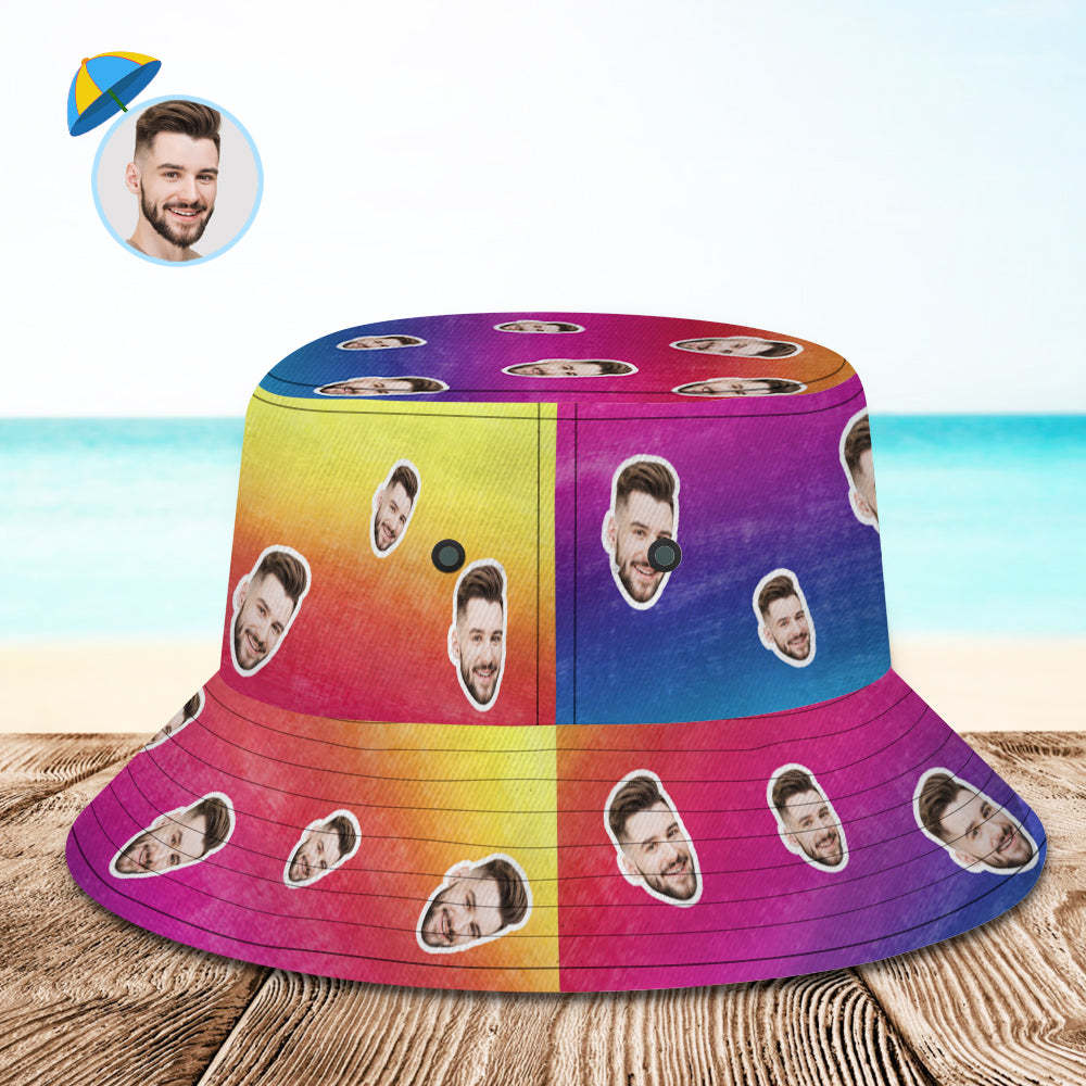 Custom Bucket Hat Unisex Face Bucket Hat Personalized Wide Brim Outdoor Summer Cap Hiking Beach Sports Hats Tie Dye Style Multicolor - MyFaceBoxer