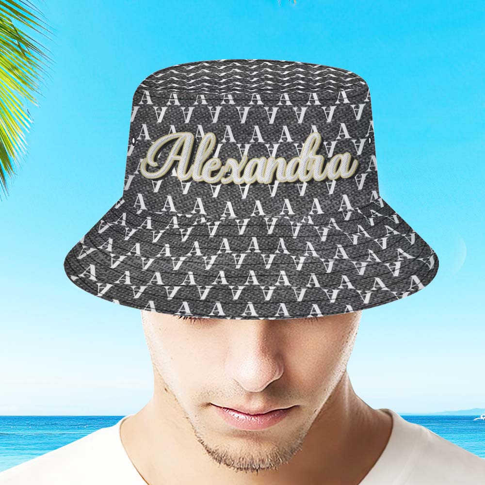 Custom Bucket Hat Unisex Black Fisherman Hat Personalized Your Name - MyFaceBoxer